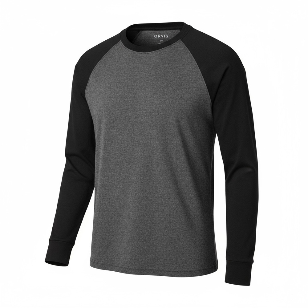 🔳 🖤 Orvis Black & Charcoal Raglan Long Sleeve | Size S | Casual Outdoor Wear